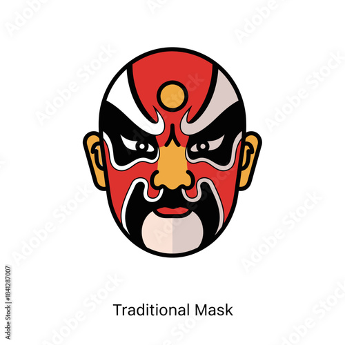 Stylized illustration of a traditional Chinese opera mask artwork