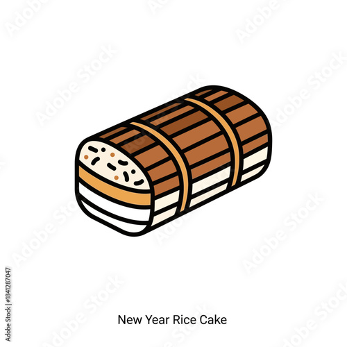 Minimalist Illustration of Traditional Cylindrical Asian Sticky Rice Cake
