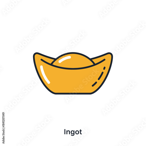 Illustrative gold ingot icon, symbolizing wealth and prosperity, outline icon