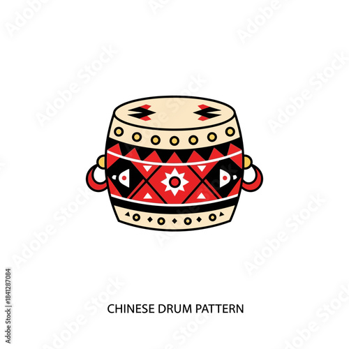 Vibrant asian percussion instrument illustration with ornamental pattern