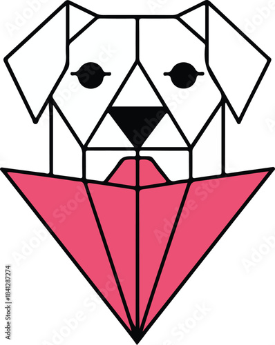Minimalist geometric origami dog head vector illustration.
