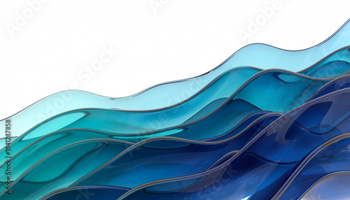 Abstract flowing blue wave background with smooth translucent curves, fluid motion lines, soft gradients, and elegant modern design on a clean white backdrop