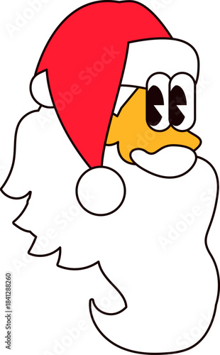Head Santa With Text. New Year sticker or gift card in old style of 2000. Cartoon Y2K retro sticker on white background