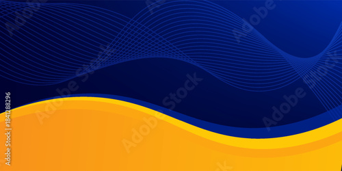 abstract blue and yellow wave wide background banner curve element with line blue pettern space for text and message design, overlapping layers.