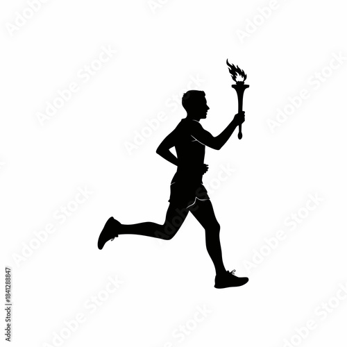 vector silhouette of a man runner carrying a torch