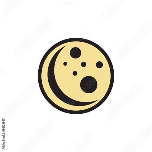 this is a flat logo design of an abstract moon in complete with craters that looks clean in flat style on a white background