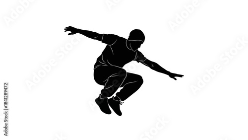 Dynamic Silhouette of a Person Performing Parkour Jump Mid Air Urban Athlete Acrobatics