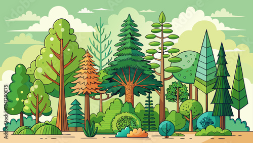 Very beautiful outline collection of diverse coniferous and deciduous trees, offering clean contours ideal for forest scenes, landscape creation kits, environmental graphics, outdoor themes, and natur