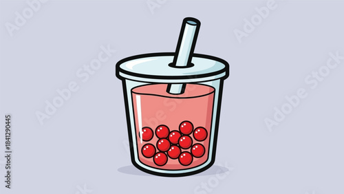 Illustration of a Refreshing Boba Tea Drink with Tapioca Pearls.