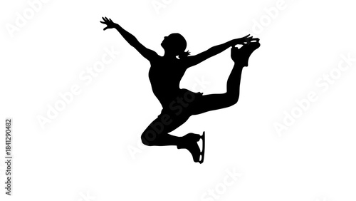 Graceful Silhouette on Ice: A figure skater strikes a pose, her silhouette highlighting the elegance of figure skating. This captivating image showcases grace, and fluidity. 