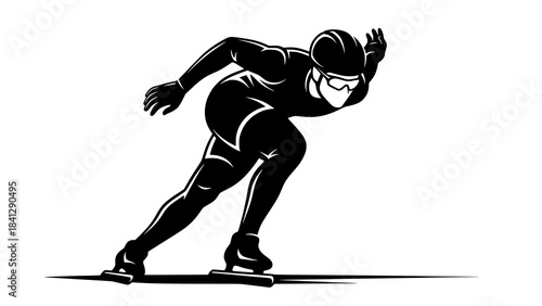 Speed Skating Silhouette: A dynamic black and white illustration of a speed skater gliding across the ice, embodying the thrill of competitive winter sports.