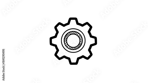 Mechanical Gear Illustration: A simple yet effective black and white illustration of a mechanical gear, ideal for symbolizing processes, mechanisms, and industrial themes.