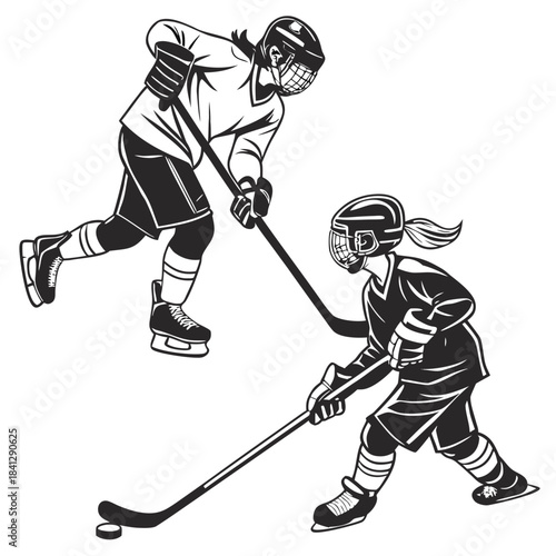 Dynamic Hockey Action: A thrilling depiction of a hockey game in progress, showcasing the intensity and skill of the players, engaging in a captivating display of athleticism and teamwork.