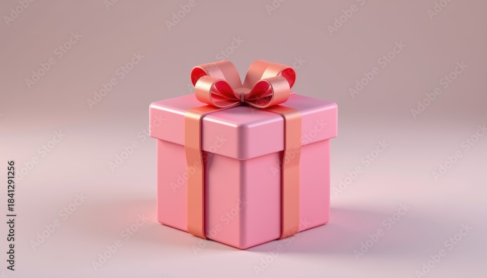 Obraz premium Pink gift box with a bow on a soft gradient background.