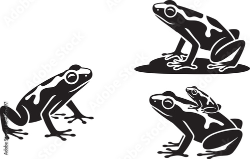 Four silhouettes of poison dart frogs vector design on transparent background