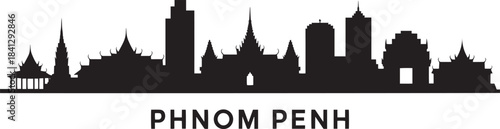 Phnom penh cambodia vector skyline silhouette with royal palace wat phnom art illustration