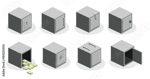 isometric metal strongbox vector 