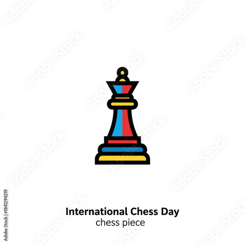 Colorful chess queen isolated illustration for international chess day