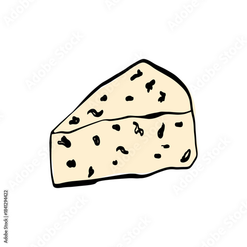 Blue cheese illustration, Roquefort, Gorgonzola, Dorblu, Stilton, Danablu with clean outlines and subtle mold details. Ideal for gourmet menus, deli branding, and premium dairy cheese product labels