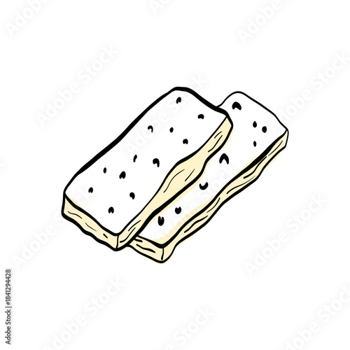 Hand-drawn brie cheese wedge with a soft, creamy mood. Ideal for specialty shop graphics, appetizer visuals, and premium dairy promotions