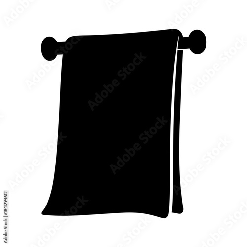 Black silhouette of a towel hanging on a towel rack in bathroom