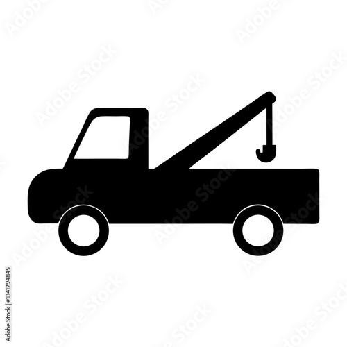 Black silhouette graphic of a tow truck on a white background