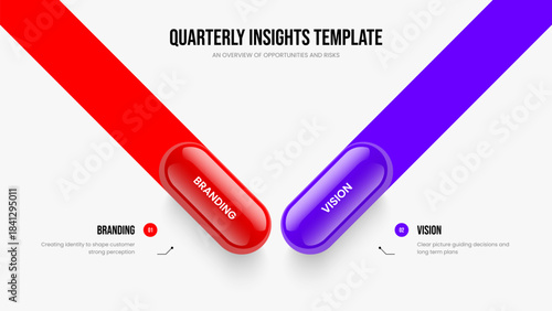 Advertising Growth Two Option Infographic Slideshow Layout. Creative Campaign 2 Step Diagram Frame Design. Service Strategy Presentation Template Vector Illustration.