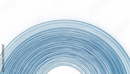 Abstract minimal curved blue line pattern forming semi-circular arcs on a clean white background with thin geometric strokes and modern linear design