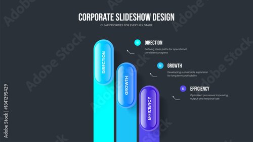 Company Solution Three Option Diagram Slide Design. Sales Planning Frame Template Vector Illustration. Service Forecast 3 Element Infographic Slideshow Layout.