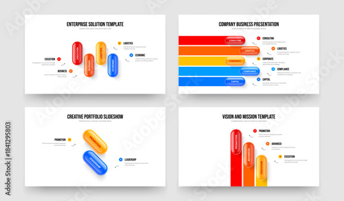 Product Visualization 4 5 2 3 Option Diagram Slide Layout Collection. Professional Campaign Four Five Two Three Step Infographic Presentation Design Vector Illustration Set.