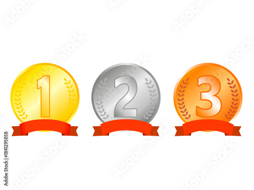 金銀銅のメダルのイラスト（Gold, Silver and Bronze Medals）