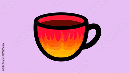 Fiery Cup of Coffee - A Bold and Energetic Beverage Illustration.