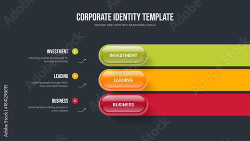 Enterprise Performance 3 Option Diagram Frame Design. Professional Innovation Slide Template Vector Illustration. Digital Plan Three Step Infographic Slideshow Layout.