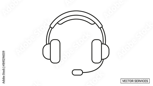 Headset with microphone for customer service and call center, vector icon