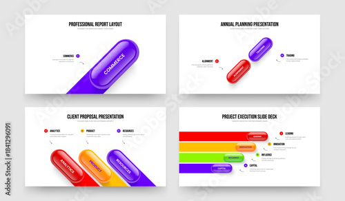 Corporate Overview 1 2 3 4 Step Infographic Frame Template Set. Modern Performance One Two Three Four Element Diagram Presentation Design Vector Illustration Bundle.