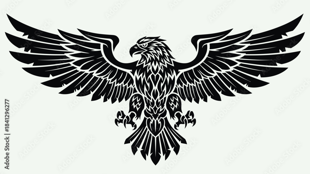 Fototapeta premium Stylized Tribal Eagle with Open Wings Engraving Vector Design.