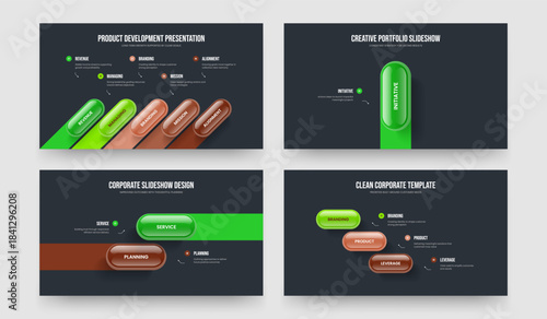 Financial Plan Five One Two Three Step Diagram Presentation Template Vector Illustration Collection. Product Overview 5 1 2 3 Option Infographic Slideshow Layout Set.