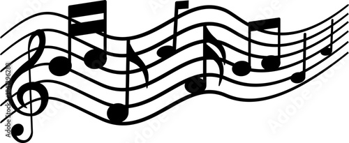 Music note icon .Music notes wave isolated. Musical notes melody on transparent background.Black musical note. Music elements.Simple musical notes sign.Simple musical notes signs and symbol.