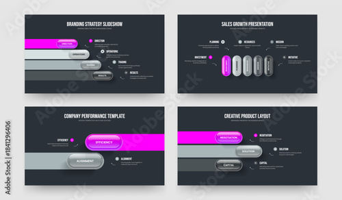 Enterprise Report 4 5 2 3 Element Infographic Slideshow Design Set. Business Development Four Five Two Three Option Diagram Presentation Layout Vector Illustration Collection.