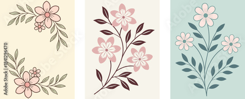 Watercolor Style Floral Wall Art Set with Soft Pastel Colors, Minimal Botanical Composition and Decorative Nature Illustration for Elegant Modern Home Interior Decor