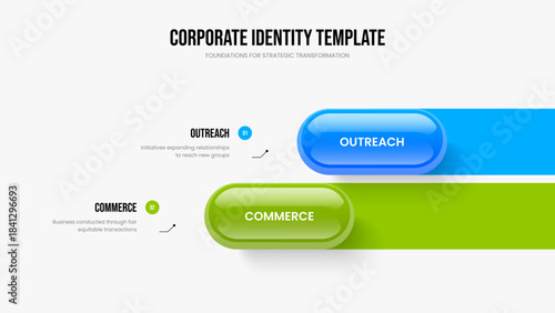 Advertising Proposal Two Element Diagram Presentation Layout. Creative Solution Frame Design Vector Illustration. Consulting Growth 2 Step Infographic Slideshow Template.
