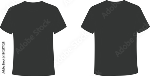 Black t shirt comparison, plain crew neck tees, fitted and straight cut styles, short sleeve apparel template, fashion design garment illustration