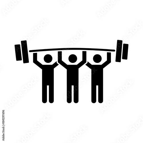 Collaborative Team Lifting Heavy Barbell Together Icon Symbolizing Strength Unity and Fitness Motivation for Sports and Health Designs