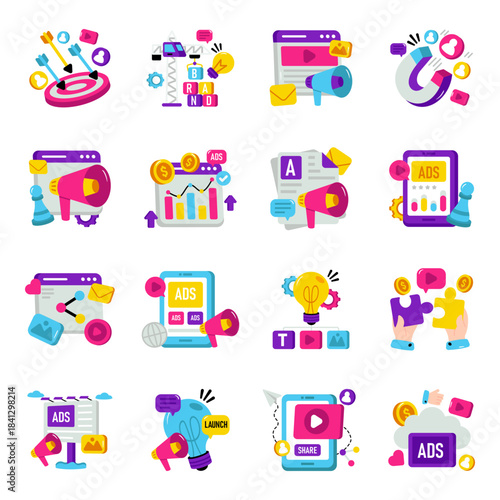 Set of Publicity Flat Illustrations