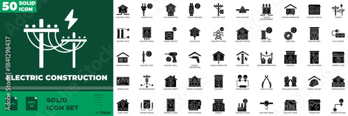Electric Construction Solid Editable Icons set