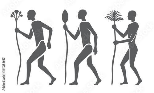  three gray silhouettes of prehistoric humans walking