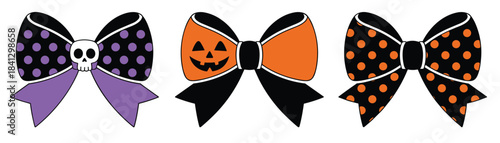  three halloween themed bow ties with polka dots skull and