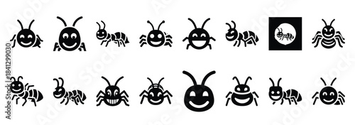 Set of vector big ant  icon in silhouettes