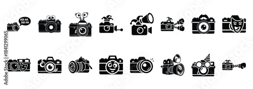 Set of vector comedy camera  icon in silhouettes