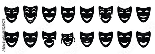 Set of vector comedy mask  icon in silhouettes